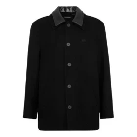 Abrigo de mezcla de lana con doble cuello «Negro» 626314TIU071000