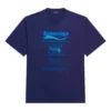 Balenciaga para hombre, colección otoño-invierno 2021, camiseta de punto retro con estampado de letras, manga corta, azul marino, 651795TKVF83866