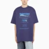 Balenciaga para hombre, colección otoño-invierno 2021, camiseta de punto retro con estampado de letras, manga corta, azul marino, 651795TKVF83866