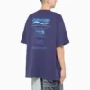 Balenciaga para hombre, colección otoño-invierno 2021, camiseta de punto retro con estampado de letras, manga corta, azul marino, 651795TKVF83866