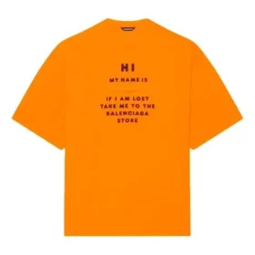 Balenciaga para hombre, colección otoño-invierno 2021, «HI MY NAME IS», corte ancho, estampado alfabético, punto retro, manga corta, naranja, 661715TKVH57513