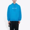 Balenciaga para hombre, colección otoño-invierno 2021, sudadera con capucha y logotipo, manga larga, azul, 570811TIV557560