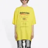 Balenciaga para hombre, lavado en seco, corte cuadrado, estampado con logotipo, holgada, manga corta, amarilla 651795TKVF87175