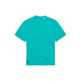 Balenciaga para hombre, temporada primavera-verano 2021, estampado de letras, cuello redondo con agujeros, manga corta, verde 651795TKVB84661