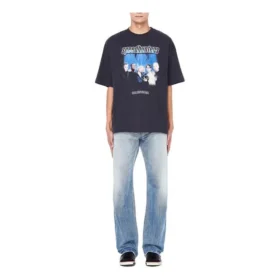 Balenciaga Speed Hunters para hombre, negro, banda azul, manga corta, gris, 541875TCV381055