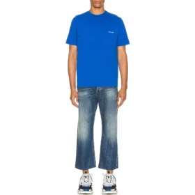Balenciaga SS21 para hombre, camiseta de manga corta con logotipo pequeño «Alphabet», azul, 556151TBV438077