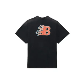 Balenciaga SS21 para hombre, camiseta de manga corta «Flame Retro», negra, 656978TKV701076