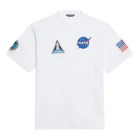 Balenciaga x NASA Crossover FW21 para hombre, holgada, cuello redondo, manga corta, blanca 651795TKVD79040