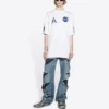 Balenciaga x NASA Crossover FW21 para hombre, holgada, cuello redondo, manga corta, blanca 651795TKVD79040