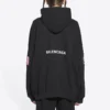 Balenciaga x NASA FW21 para hombre: sudadera clásica de algodón con capucha, corte holgado y mangas largas, con logotipo cruzado, en negro 651799TKVD81070