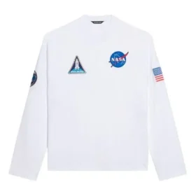 Balenciaga x NASA para hombre, camiseta de manga larga con cuello redondo y estampado espacial, blanca, 662496TKVD79040 Balenciaga x NASA para hombre, camiseta de manga larga con cuello redondo y estampado espacial, blanca, 662496TKVD79040