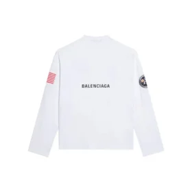 Balenciaga x NASA para hombre, camiseta de manga larga con cuello redondo y estampado espacial, blanca, 662496TKVD79040 Balenciaga x NASA para hombre, camiseta de manga larga con cuello redondo y estampado espacial, blanca, 662496TKVD79040