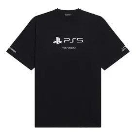 Balenciaga x PlayStation: colaboración. Camiseta unisex de manga corta con estampado geométrico alfabético para PS5, color negro, 651795TKVF31070