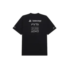Balenciaga x PlayStation: colaboración. Camiseta unisex de manga corta con estampado geométrico alfabético para PS5, color negro, 651795TKVF31070