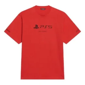 Balenciaga x PlayStation, colaboración Otoño-Invierno 2021: camiseta unisex de manga corta con estampado geométrico alfabético de la PS5, color rojo, 651795TKVF36552