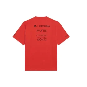 Balenciaga x PlayStation, colaboración Otoño-Invierno 2021: camiseta unisex de manga corta con estampado geométrico alfabético de la PS5, color rojo, 651795TKVF36552