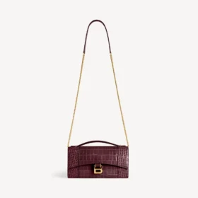 Bolso de mano de mujer con forma de Hourglass y cadena en color burdeos oscuro