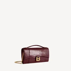 Bolso de mano de mujer con forma de Hourglass y cadena en color burdeos oscuro