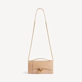 Bolso de mano de mujer con forma de Hourglass y cadena en color nude