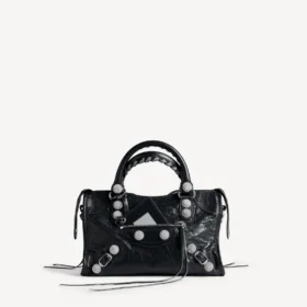 Bolso de mujer «Le City» pequeño con tachuelas gigantes y pedrería en negro