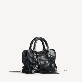Bolso de mujer «Le City» pequeño con tachuelas gigantes y pedrería en negro