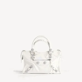 Bolso «Le City» para mujer, pequeño, con tachuelas gigantes y pedrería, en blanco óptico