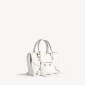 Bolso «Le City» para mujer, pequeño, con tachuelas gigantes y pedrería, en blanco óptico