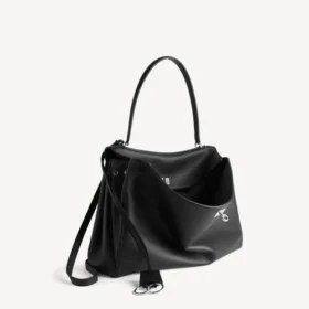 Bolso Rodeo grande de piel de becerro granulada en negro