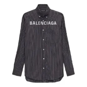 Camisa con botones y logotipo a rayas en el pecho «Negro» 583989TGM041070