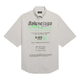 Camisa de algodón de manga corta holgada para hombre de Balenciaga, gris 664627TKM102967 Camisa de algodón de manga corta holgada para hombre de Balenciaga, gris 664627TKM102967