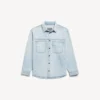 Camisa de denim de manga larga para hombre en azul claro