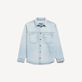 Camisa de denim de manga larga para hombre en azul claro