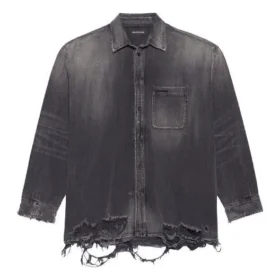 Camisa de Denim rasgada para hombre de la colección SS21, negra 657610TBP191090