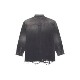 Camisa de Denim rasgada para hombre de la colección SS21, negra 657610TBP191090