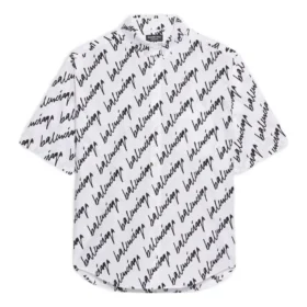 Camisa de manga corta con garabatos por toda la superficie «Blanco Negro» 681702TLLJ49040