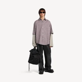 Camisa de manga cruzada para hombre en rojo/azul marino