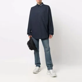 Camisa de manga larga con botones y logotipo en el cuello «Navy» 671586TYB184100