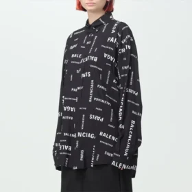 Camisa de manga larga de viscosa con estampado integral, corte holgado «Negro» 658956TPLB41070