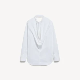 Camisa de mujer con espalda drapeada en blanco Camisa de mujer con espalda drapeada en blanco