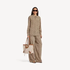 Camisa de mujer con monograma en beige/negro