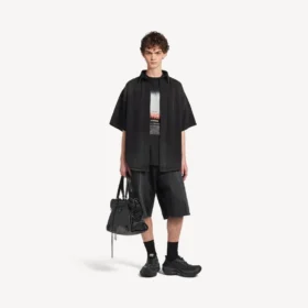 Camisa híbrida de manga corta de Denim «The Door» para hombre en negro