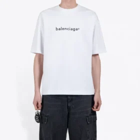 Camiseta blanca de manga corta y corte holgado con estampado del logotipo de Balenciaga para hombre 612966TIV549040