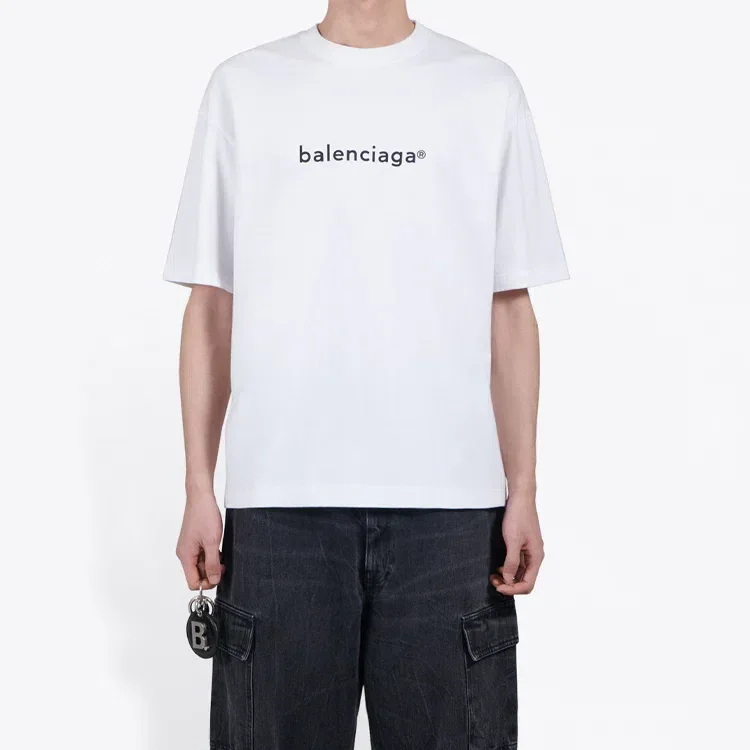 Camiseta blanca de manga corta y corte holgado con estampado del logotipo de Balenciaga para hombre 612966TIV549040
