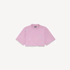 Camiseta corta de mujer «520 stickers» en rosa antiguo/blanco