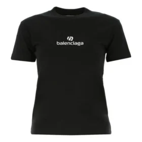Camiseta de algodón con estampado del logotipo de la temporada SS21, negra, 612964TJVD91034