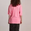 Camiseta de cuello redondo con bordado de la colección SS21, rosa, 641532TJVA95764