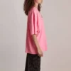 Camiseta de cuello redondo con bordado de la colección SS21, rosa, 641532TJVA95764