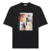 Camiseta de cuello redondo estampada, negra, 641532TJVG81000