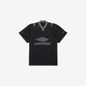 Camiseta de fútbol 3b de cuello en V para hombre, oversize, en negro/antracita