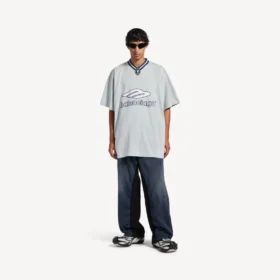 Camiseta de fútbol para hombre 3b con cuello en V, oversize, en gris/blanco